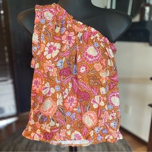 Ann Taylor One Shoulder Floral Smocked Blouse Medium Petite